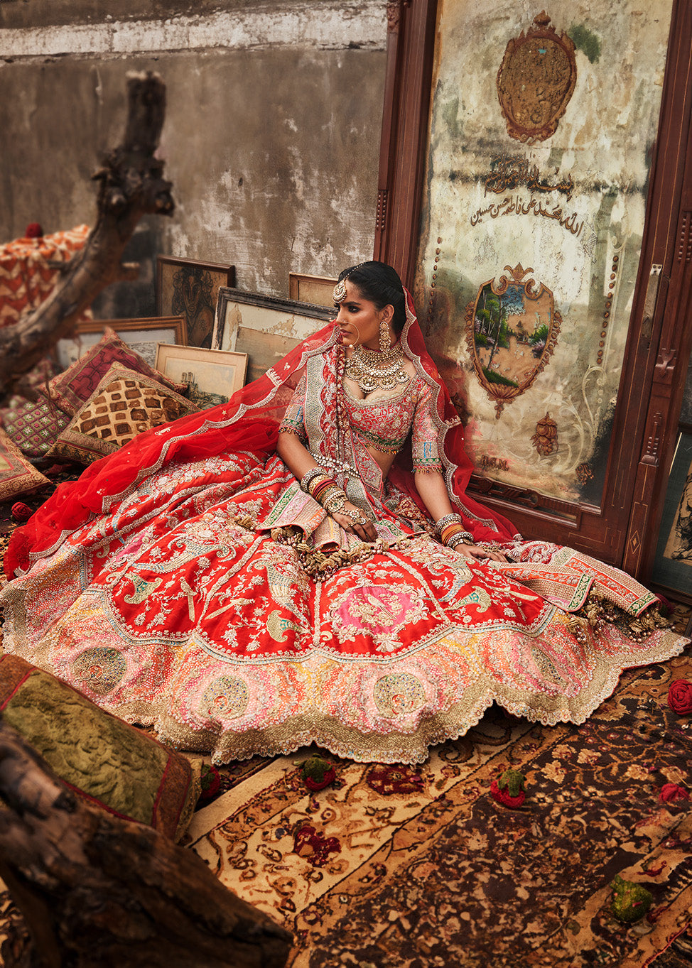 Vivid Red Archival Chintz Lehenga