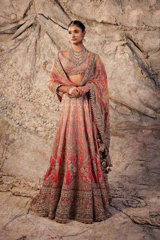 Frosted Pink & Crimson Embroidered Lehenga