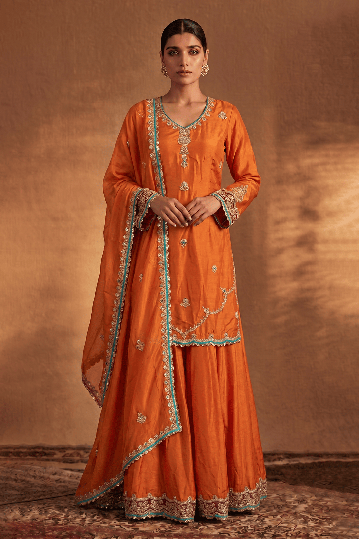 Burnt Saffron Sharara Set