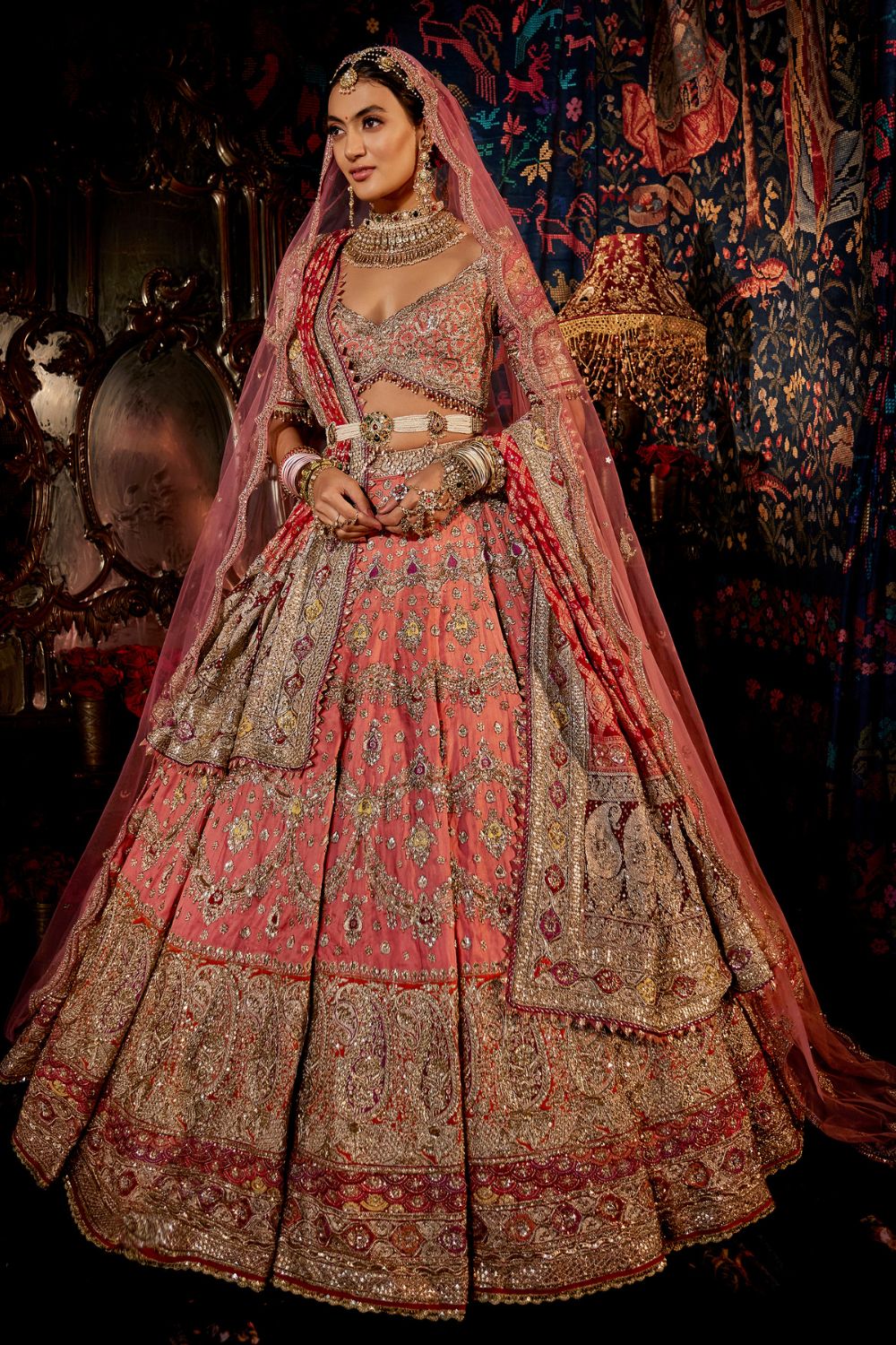 Coral Floral & Paisley Lehenga Set