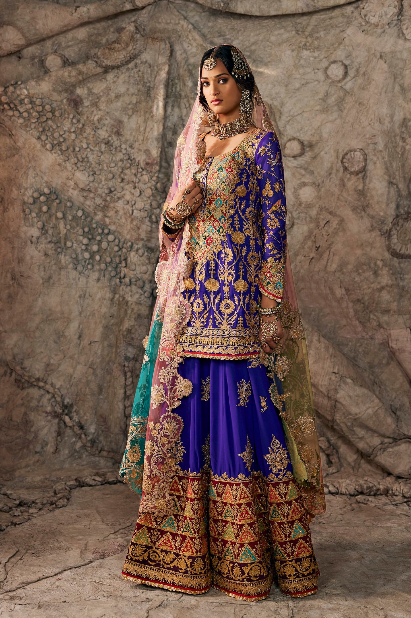 Indigo Embroidered Sharara Set