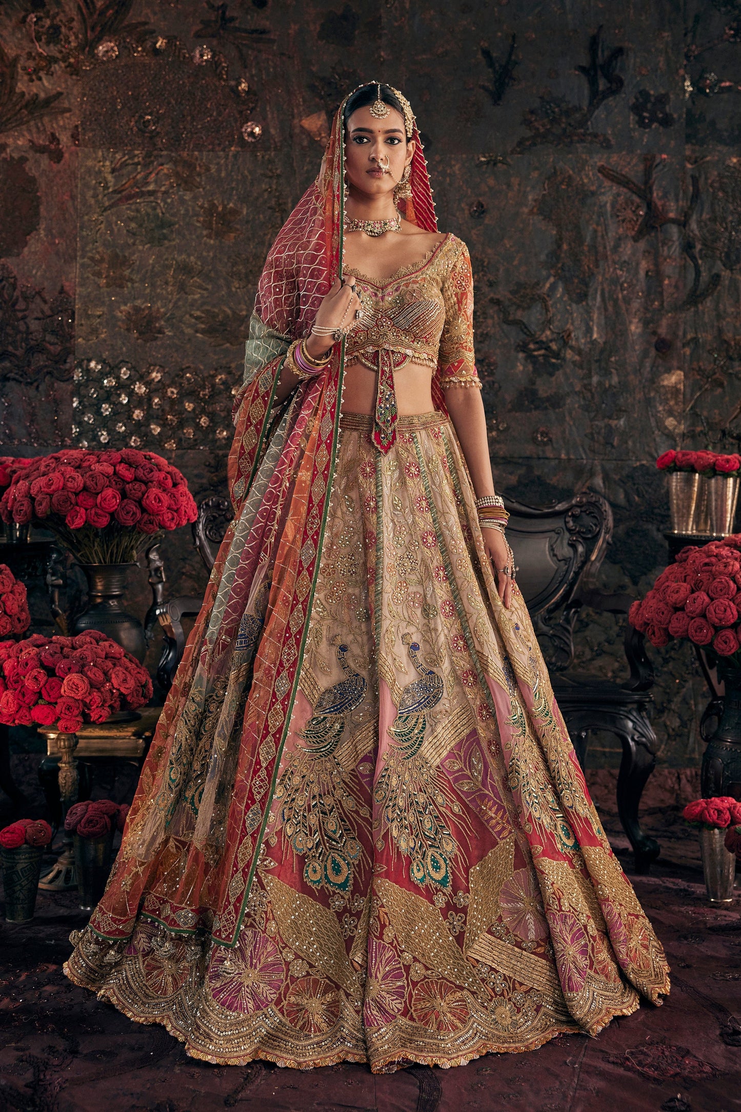 Earthy Ivory Tulle Lehenga