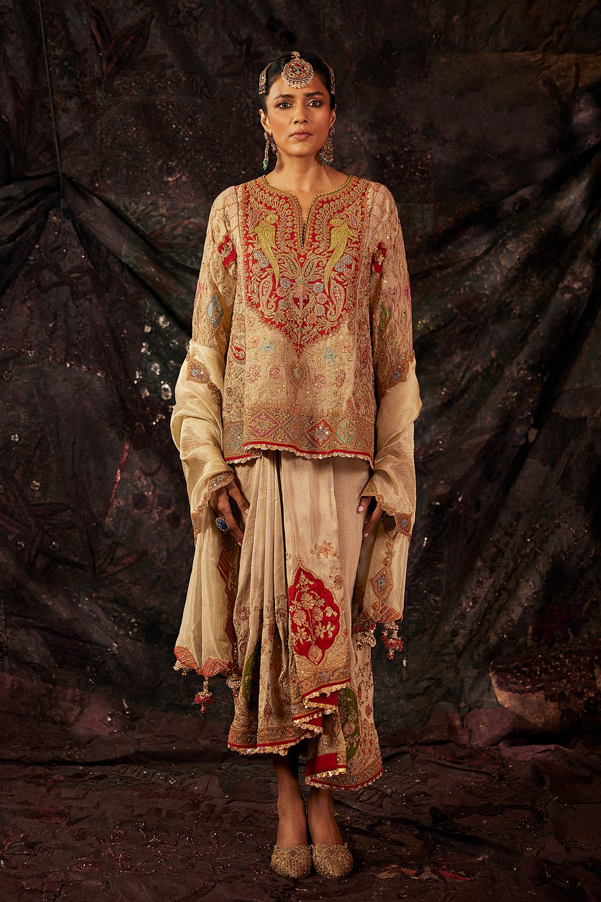Pale Gold Embroidered Lungi Set