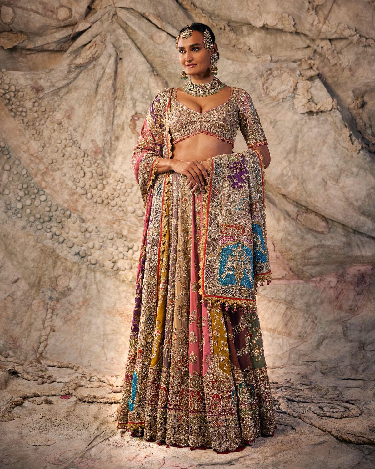 Mustard & Vintage Rose Embroidered Lehenga