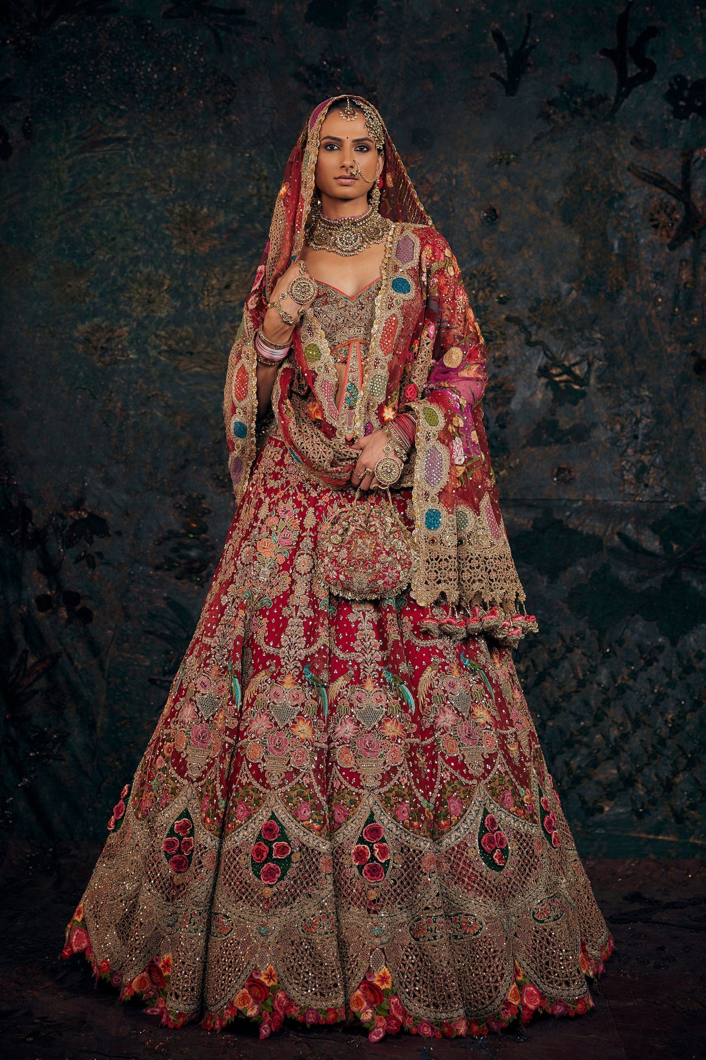 Scarlet Red Floral Lehenga