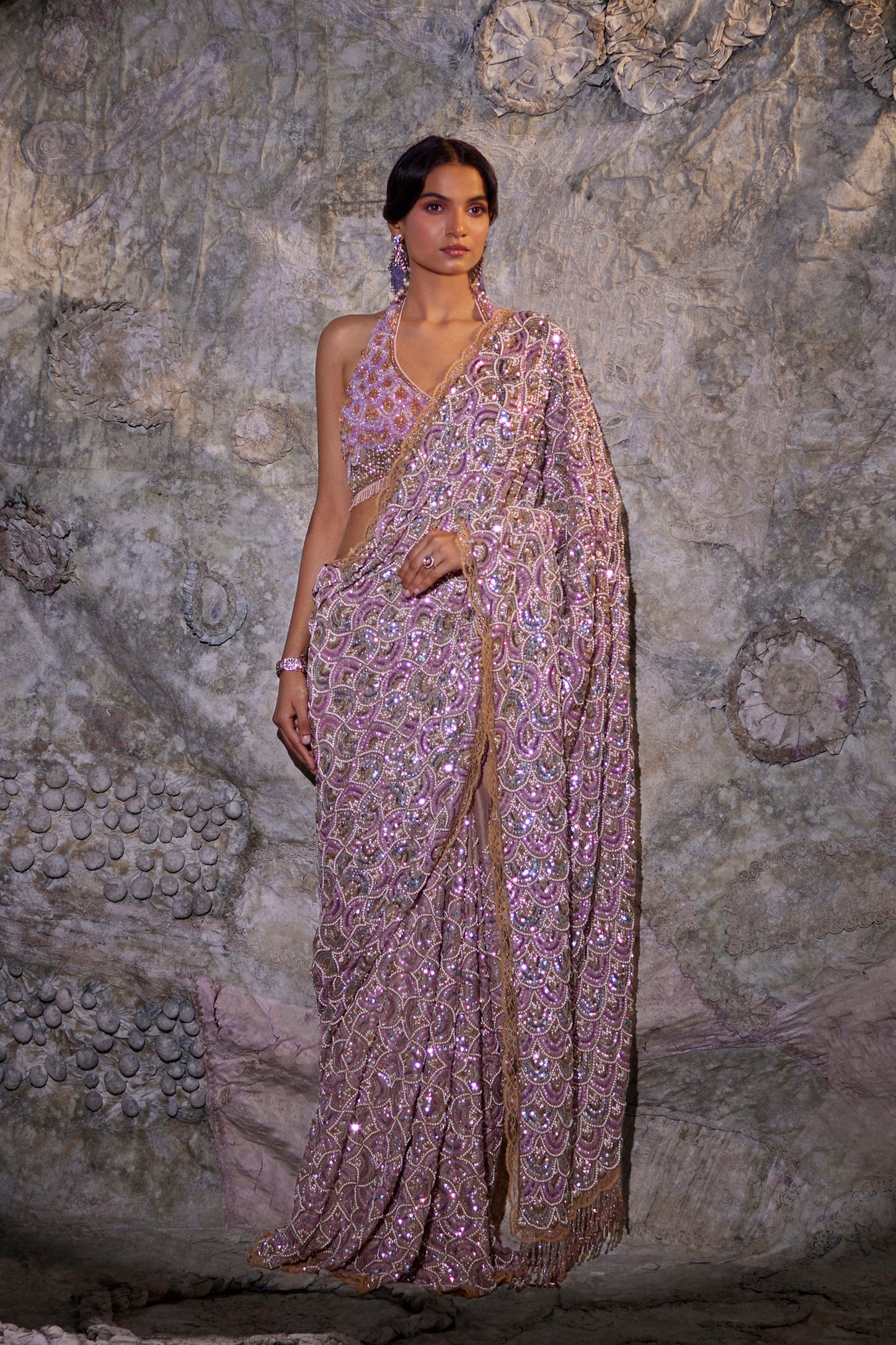 Blush Crystal Scallop Saree