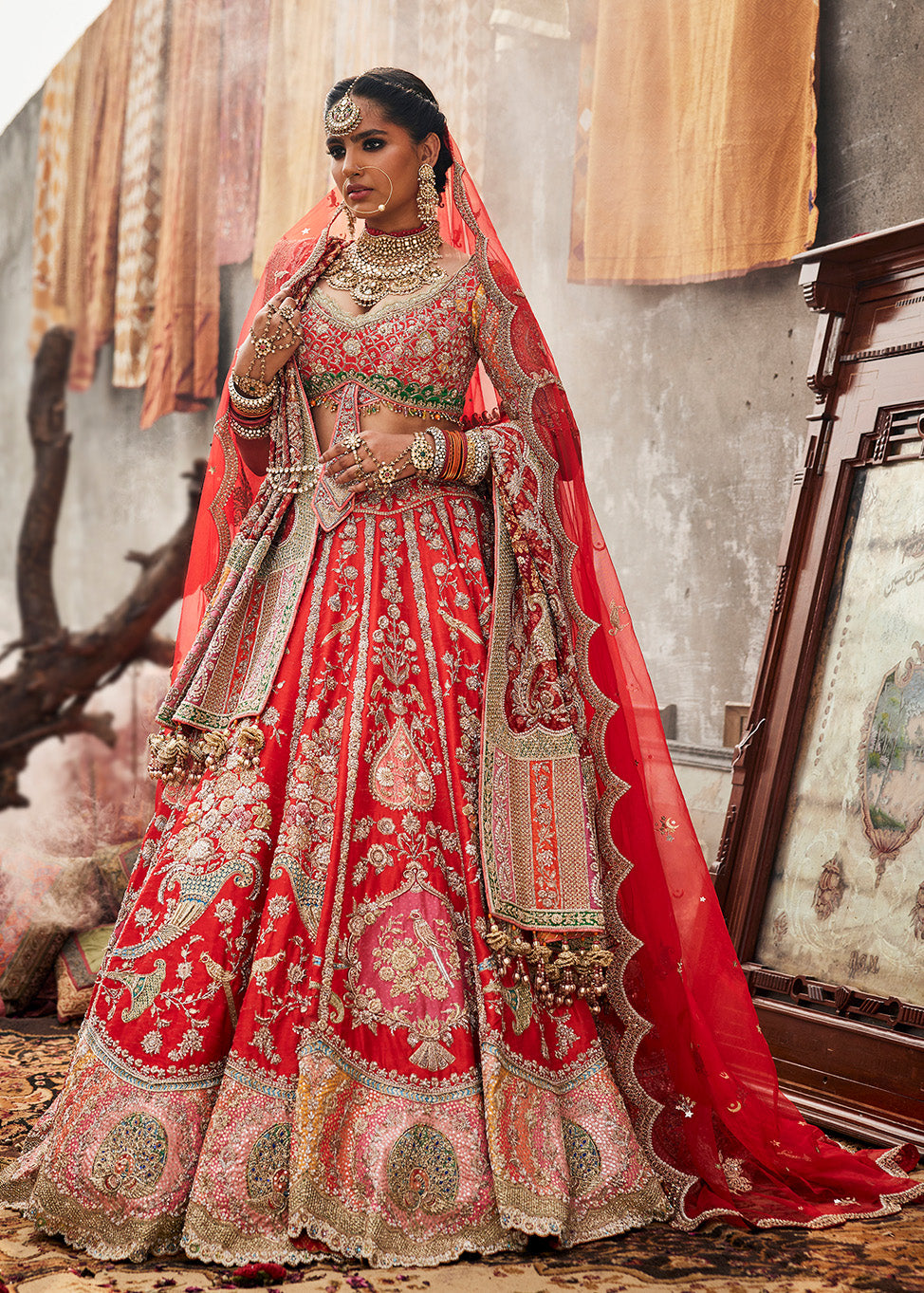 Vivid Red Archival Chintz Lehenga