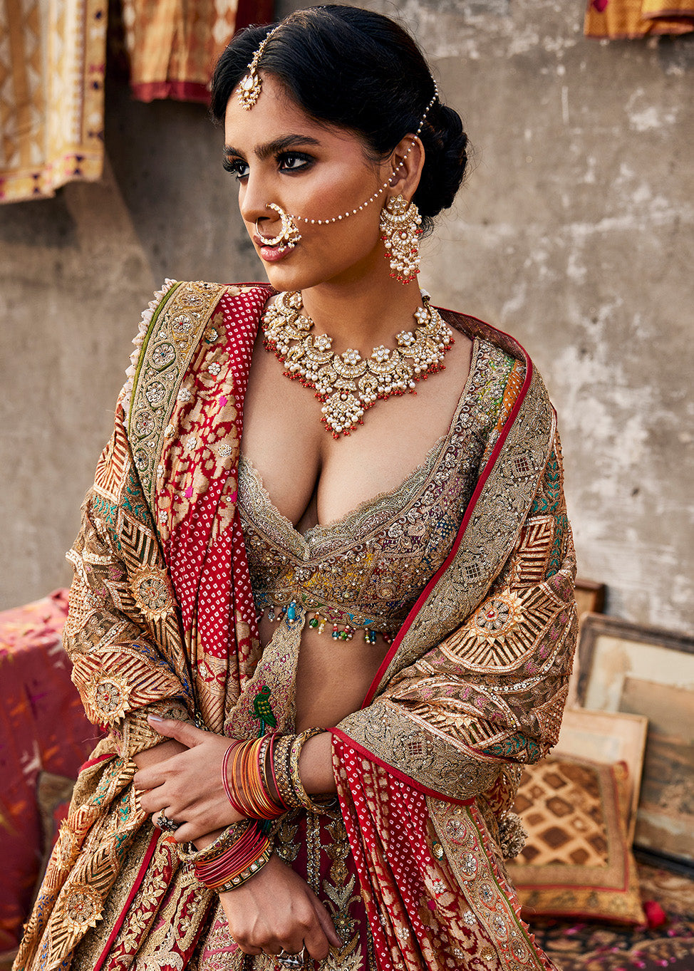 Deep Rani Pink 'Vintage Bouquet' Lehenga