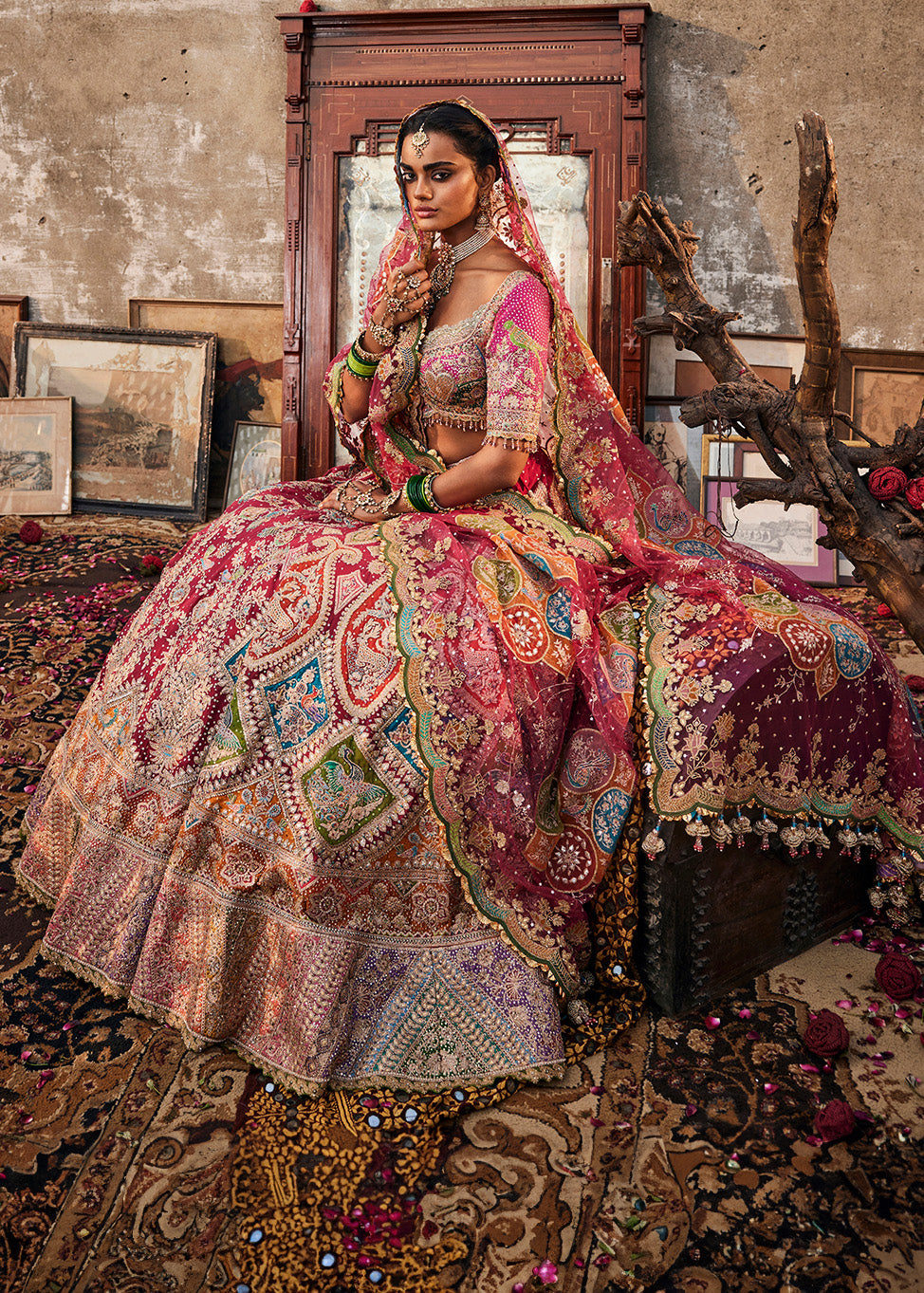 Vivid Rani Pink Paisley Lehenga