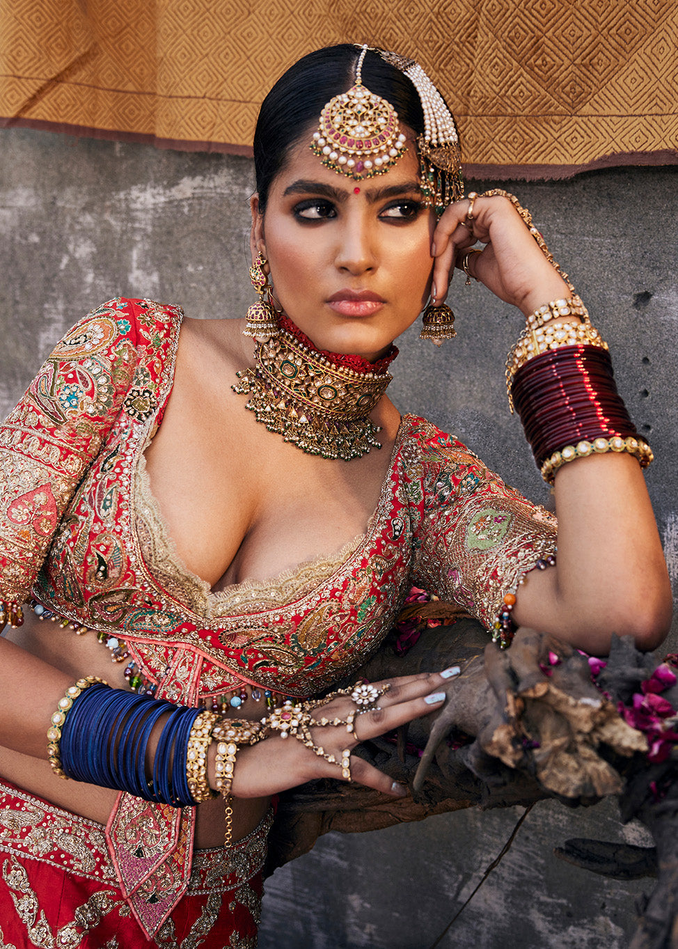 Scarlet Red Kasmiri Tilla Lehenga
