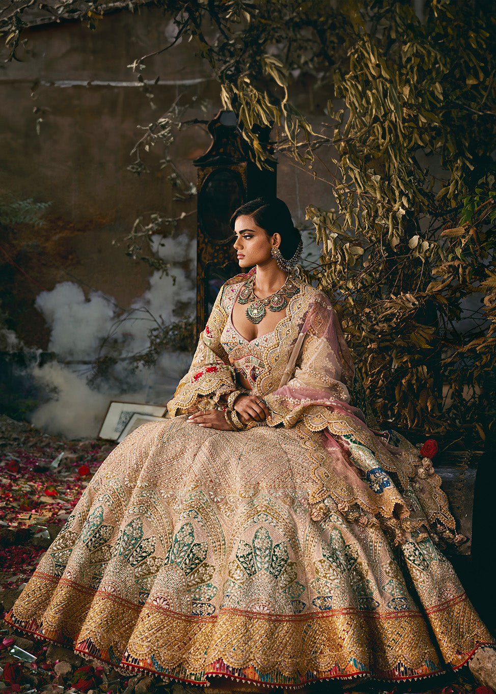 Pale Ivory Gota Textured Lehenga