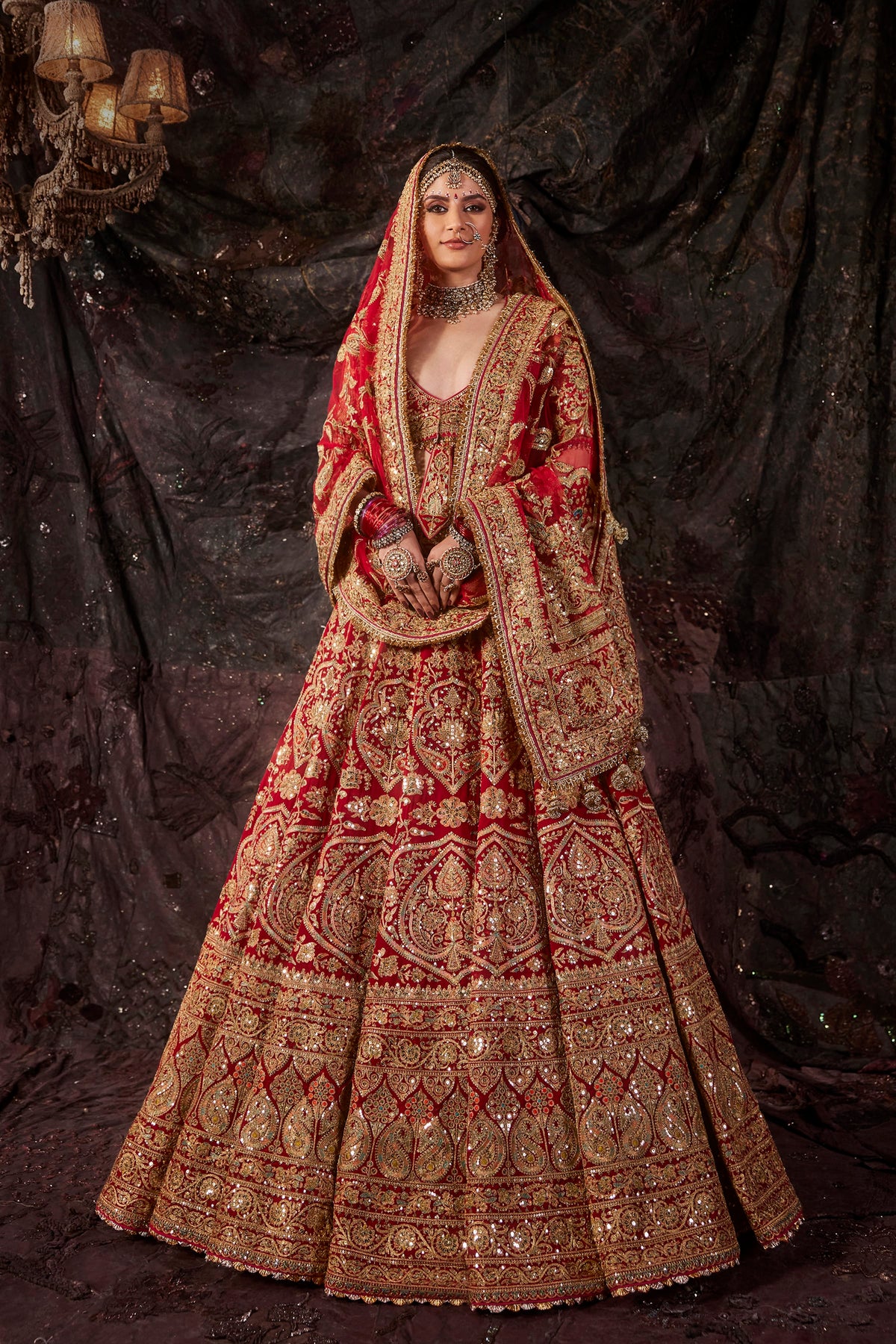 Deep Crimson Embroidered Georgette Lehenga