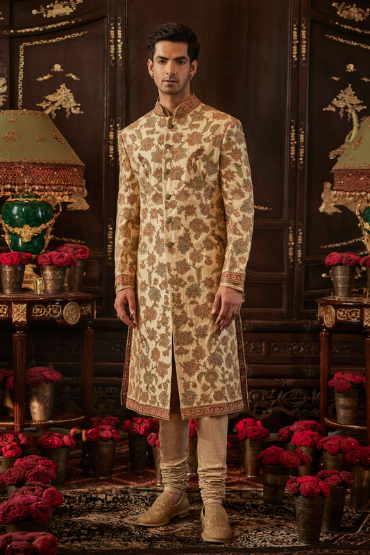 Pale Flora Ivory Sherwani
