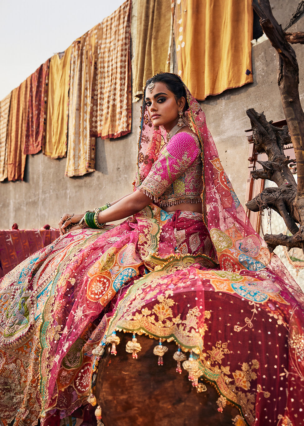 Vivid Rani Pink Paisley Lehenga