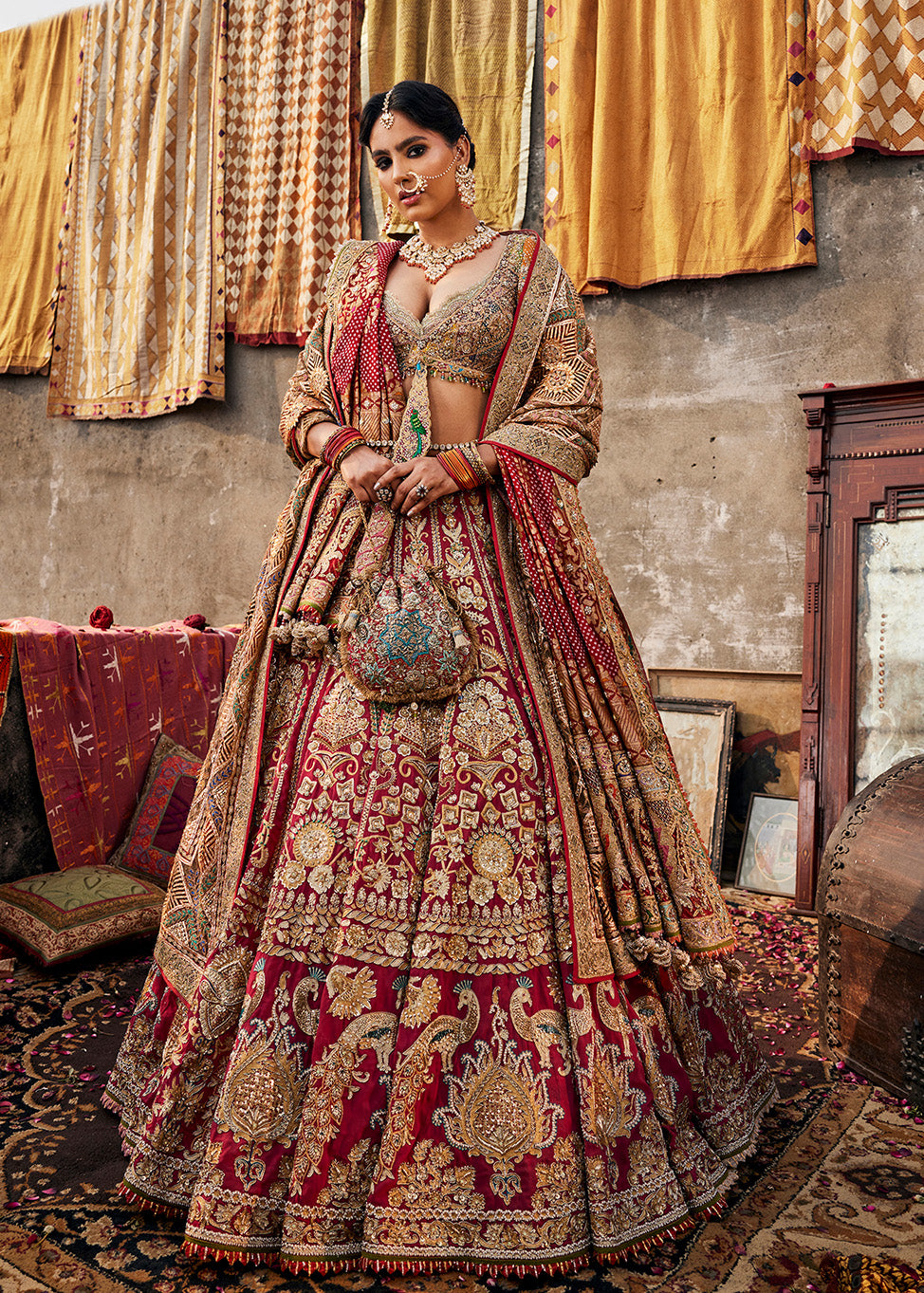Deep Rani Pink 'Vintage Bouquet' Lehenga