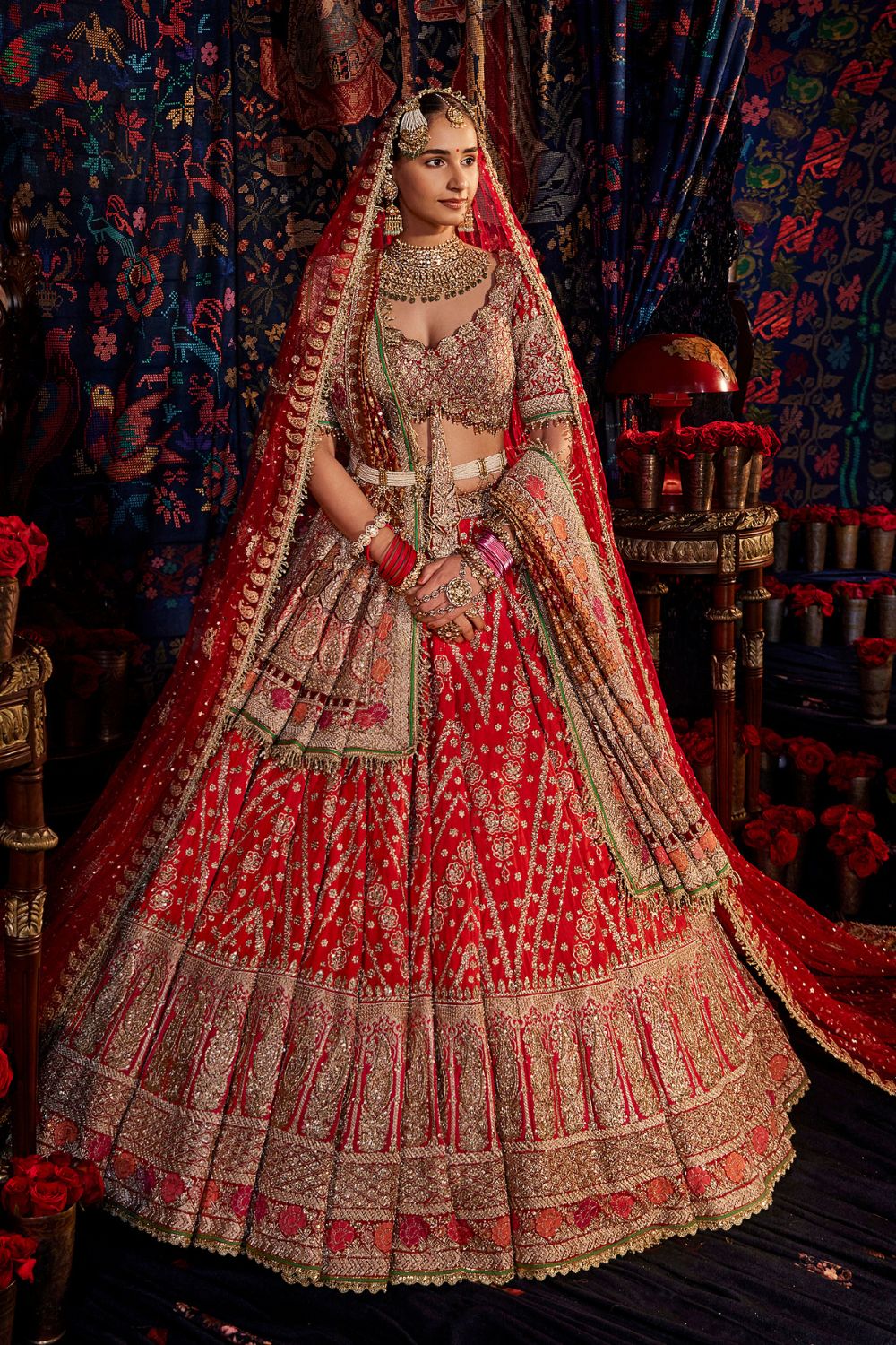 Scarlet Red Chevron  Lehenga Set