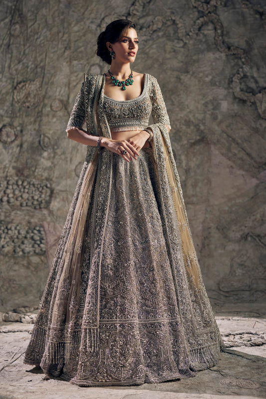 Silver Art Deco Floral Lehenga