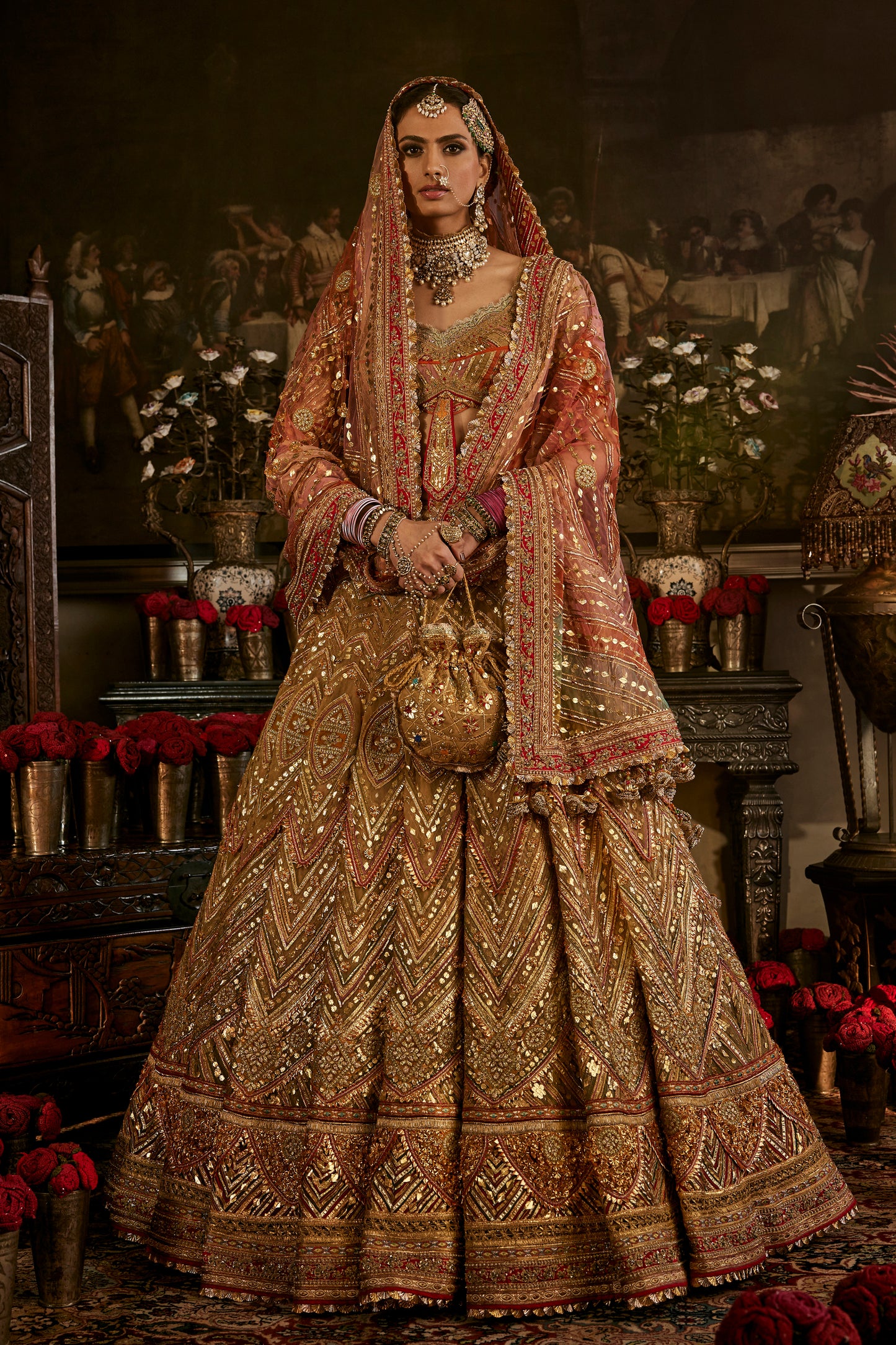 Golden Pink Gota Lehenga