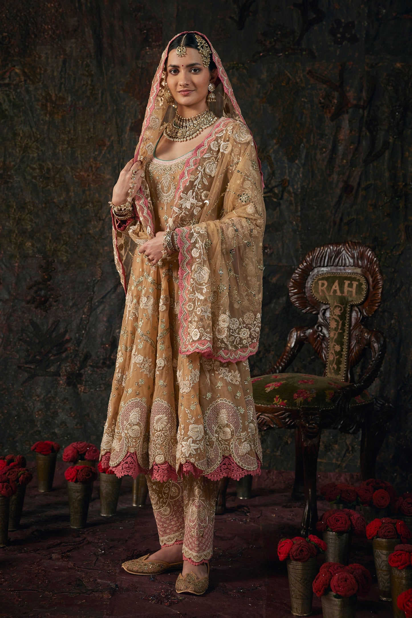 Earthy Beige Embroidered Kalidar Set