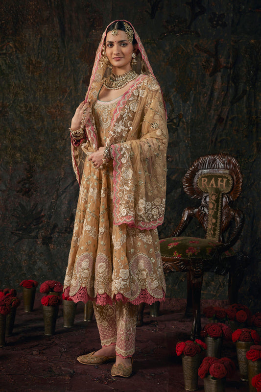 Earthy Beige Embroidered Kalidar Set