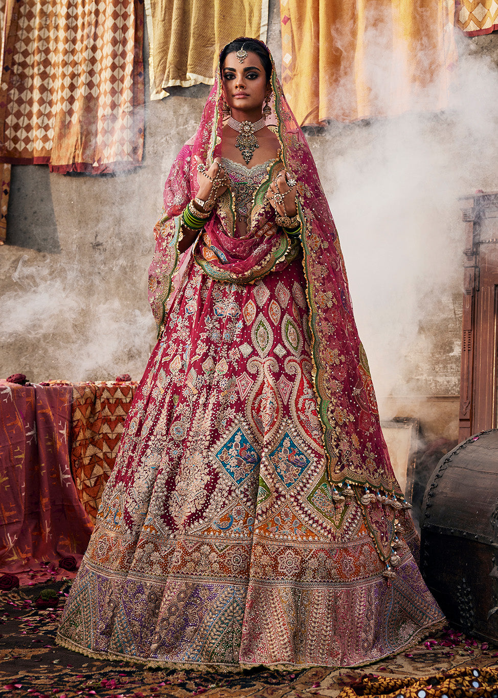 Vivid Rani Pink Paisley Lehenga