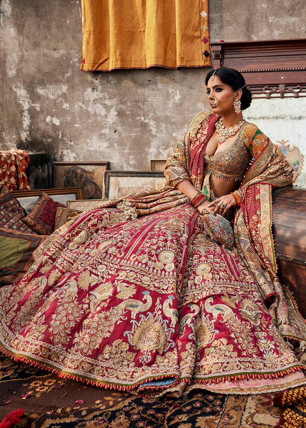 Deep Rani Pink 'Vintage Bouquet' Lehenga
