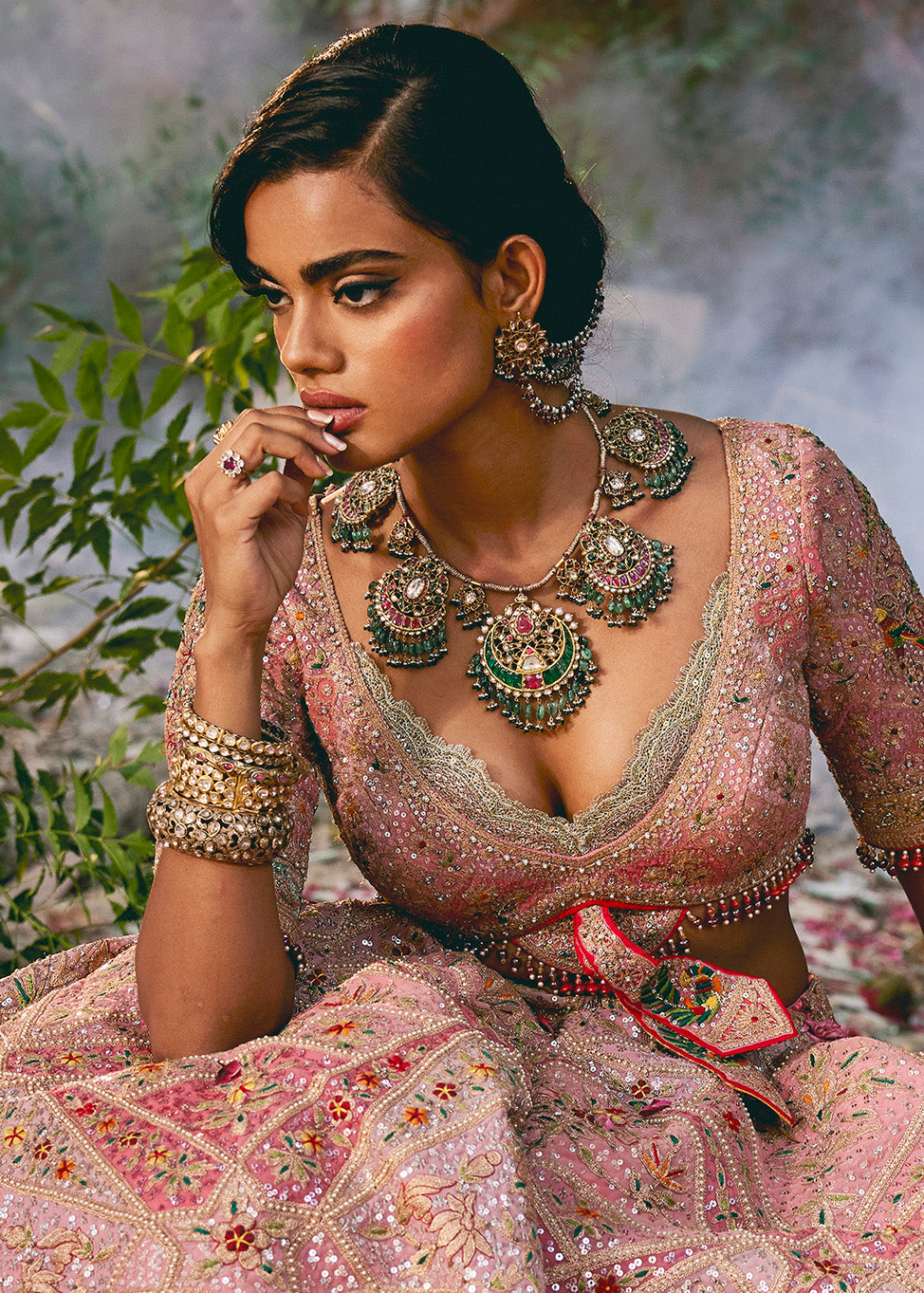 Pink Mughal Inlay Lehenga