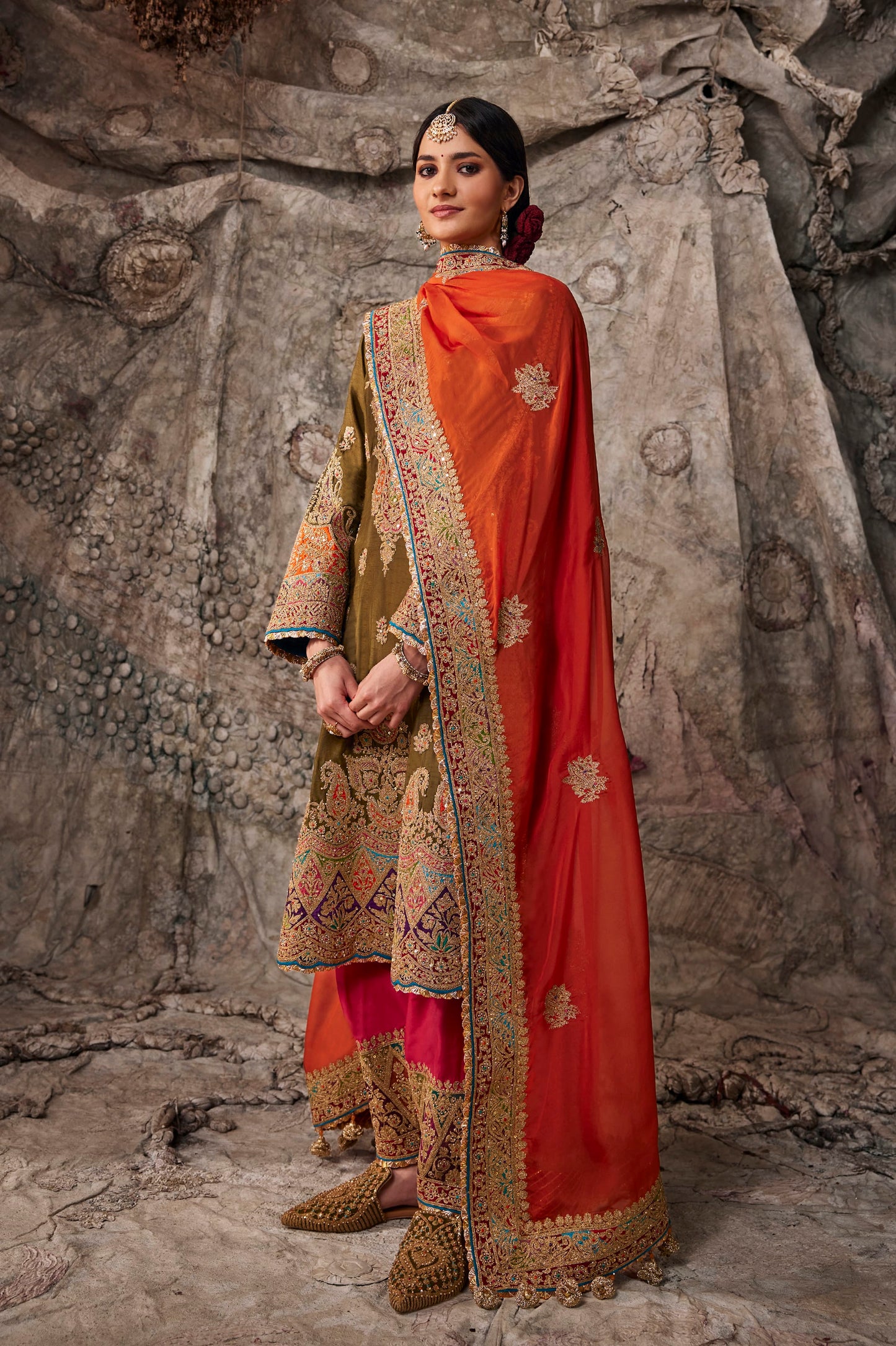 Deep Olive Green Embroidered Kurta Set