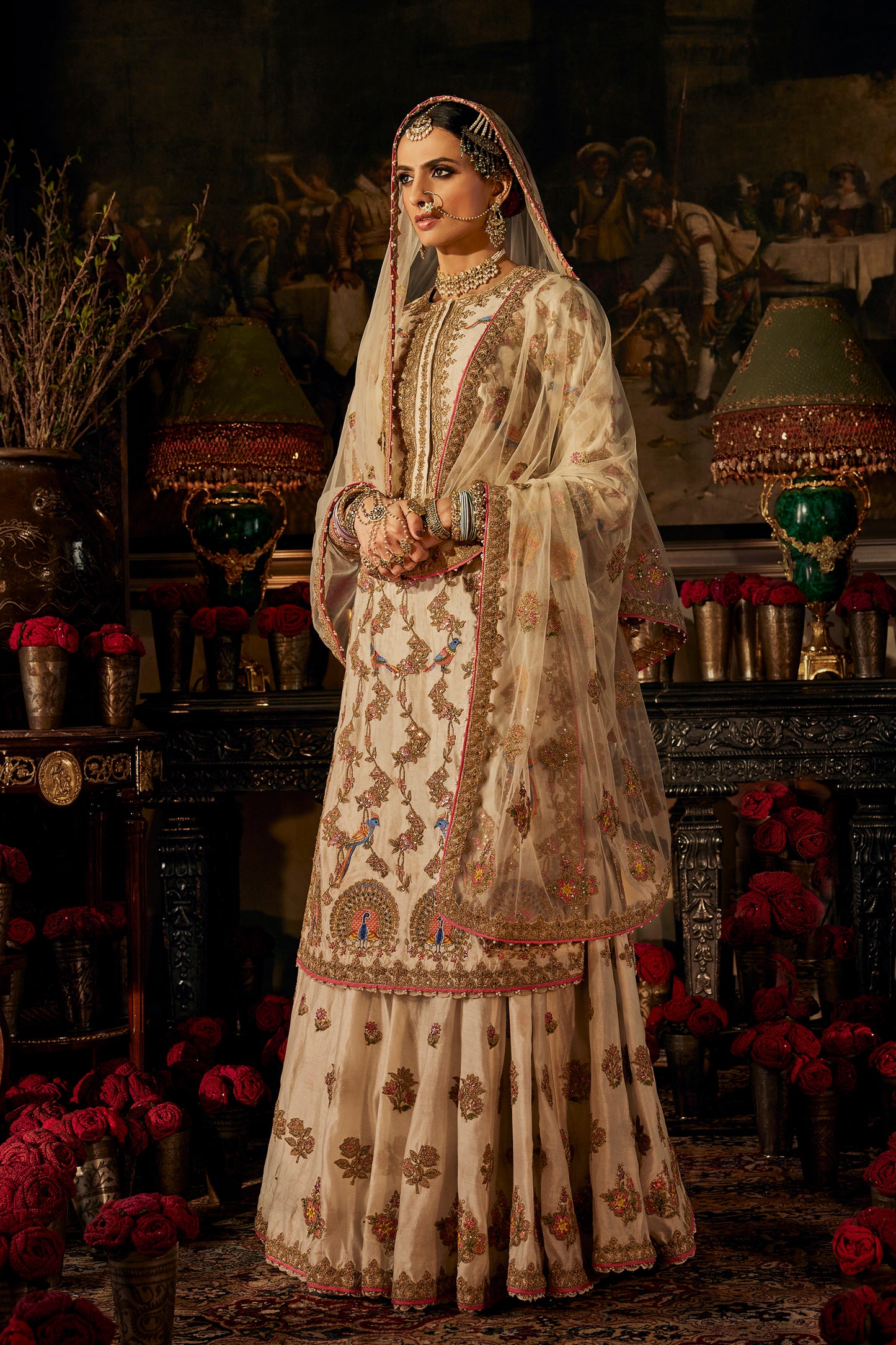 Ivory Peacock Kurti-Sharara