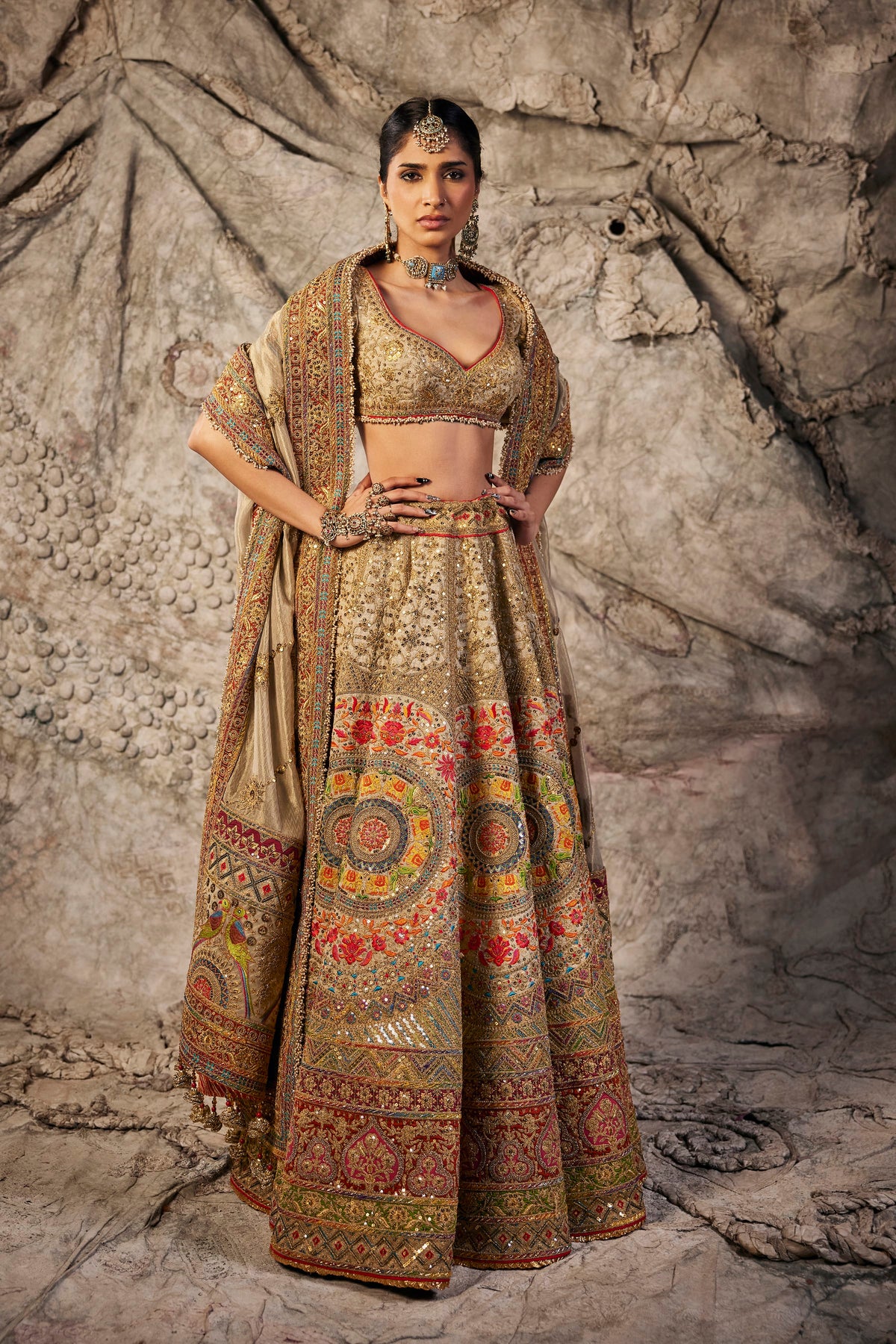Muted Gold & Sage Embroidered Lehenga