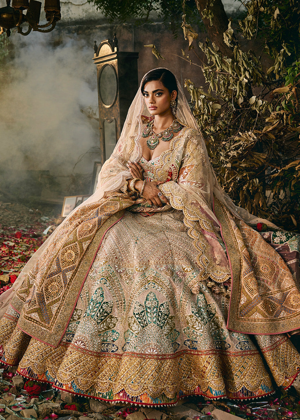Pale Ivory Gota Textured Lehenga
