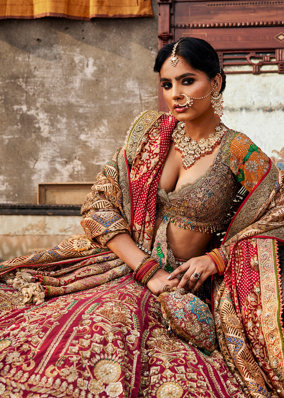 Deep Rani Pink 'Vintage Bouquet' Lehenga
