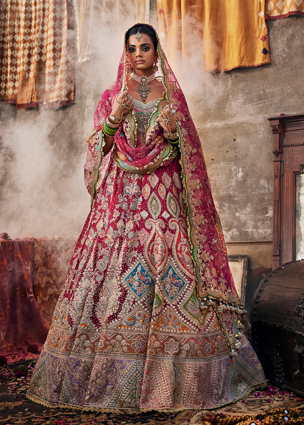 Vivid Rani Pink Paisley Lehenga