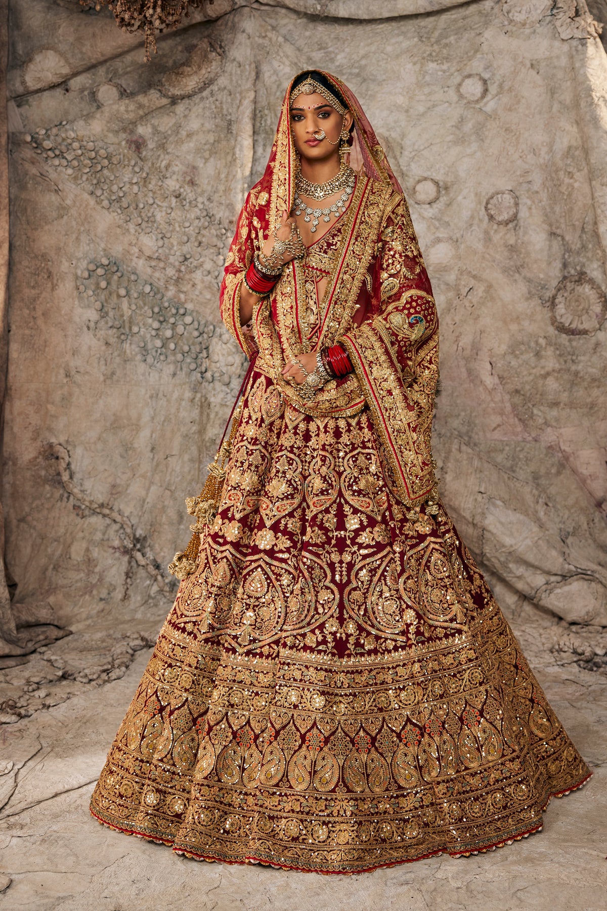 Maroon Embroidered Georgette Lehenga