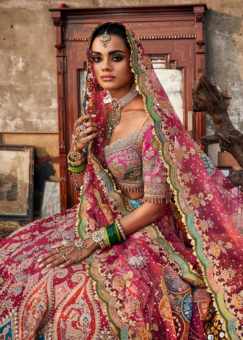 Vivid Rani Pink Paisley Lehenga