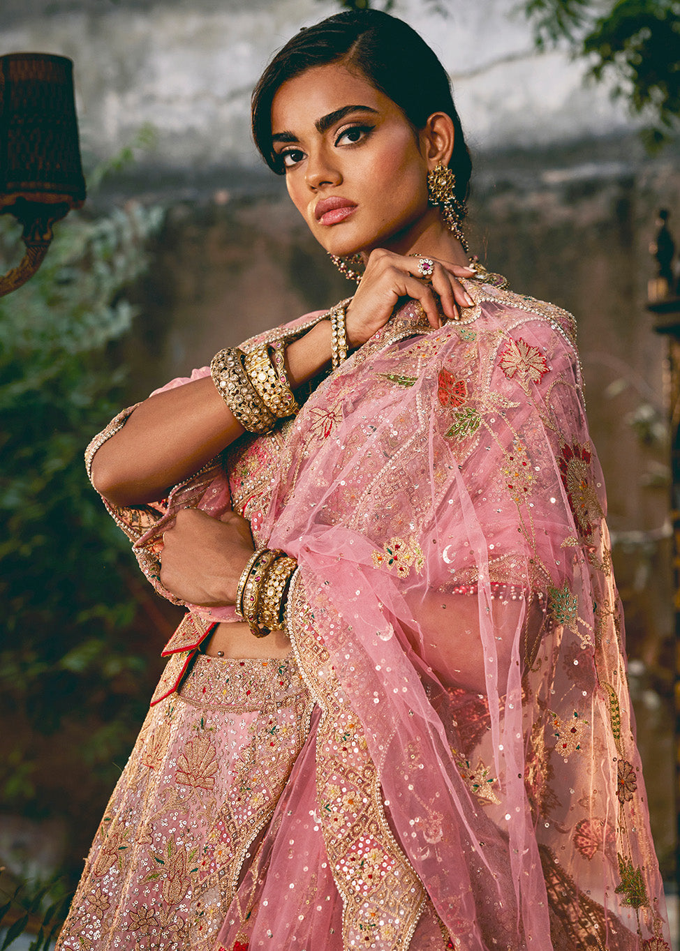 Pink Mughal Inlay Lehenga