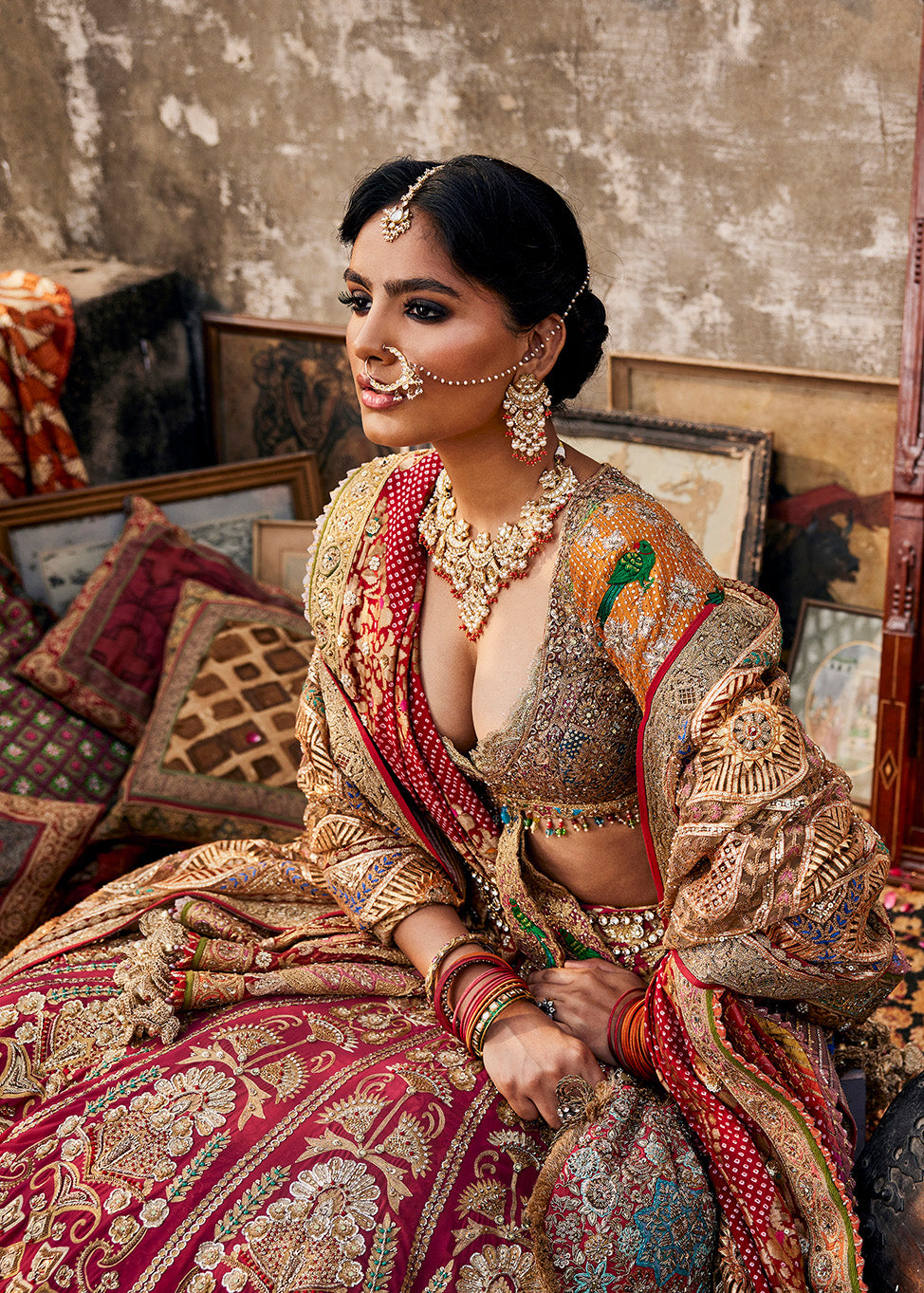 Deep Rani Pink 'Vintage Bouquet' Lehenga