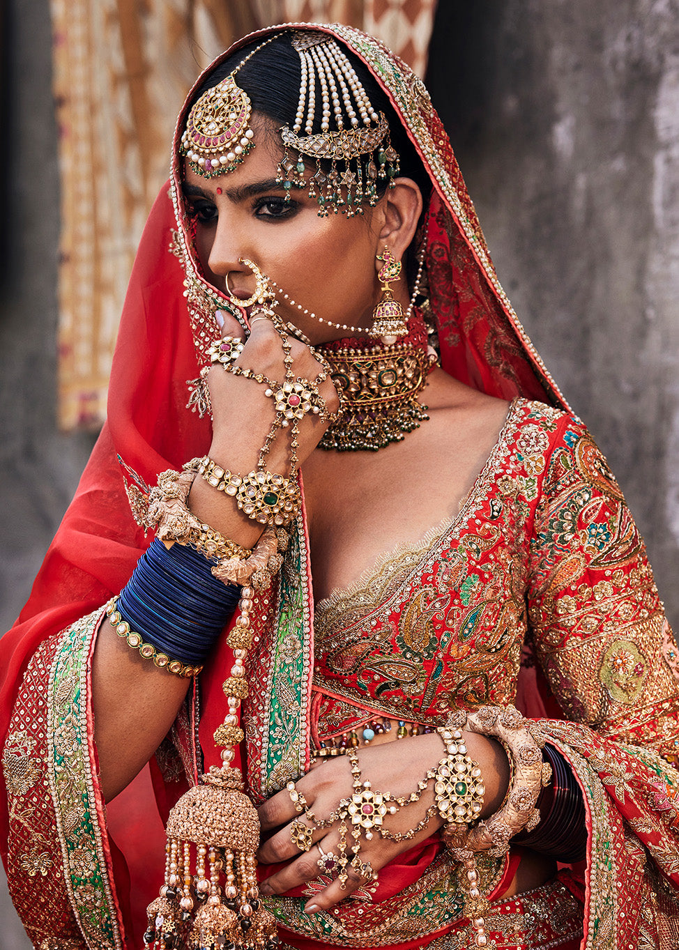 Scarlet Red Kasmiri Tilla Lehenga