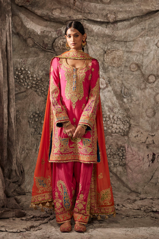 Fuchsia Pink Embroidered Kurta Set