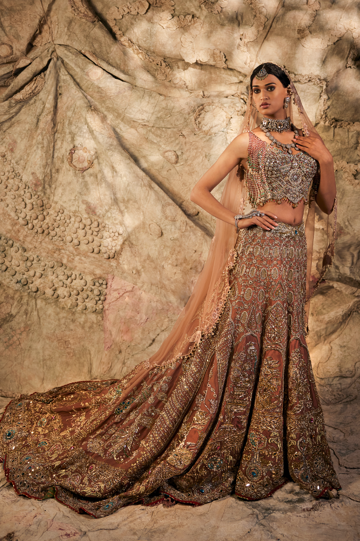 Sandstone Embroidered Trail Lehenga