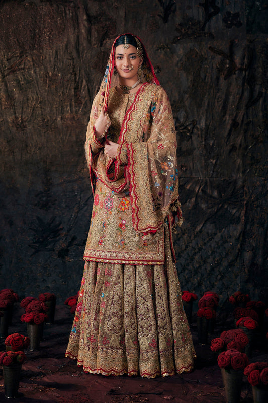 Beige Gold Kurti-Sharara Set