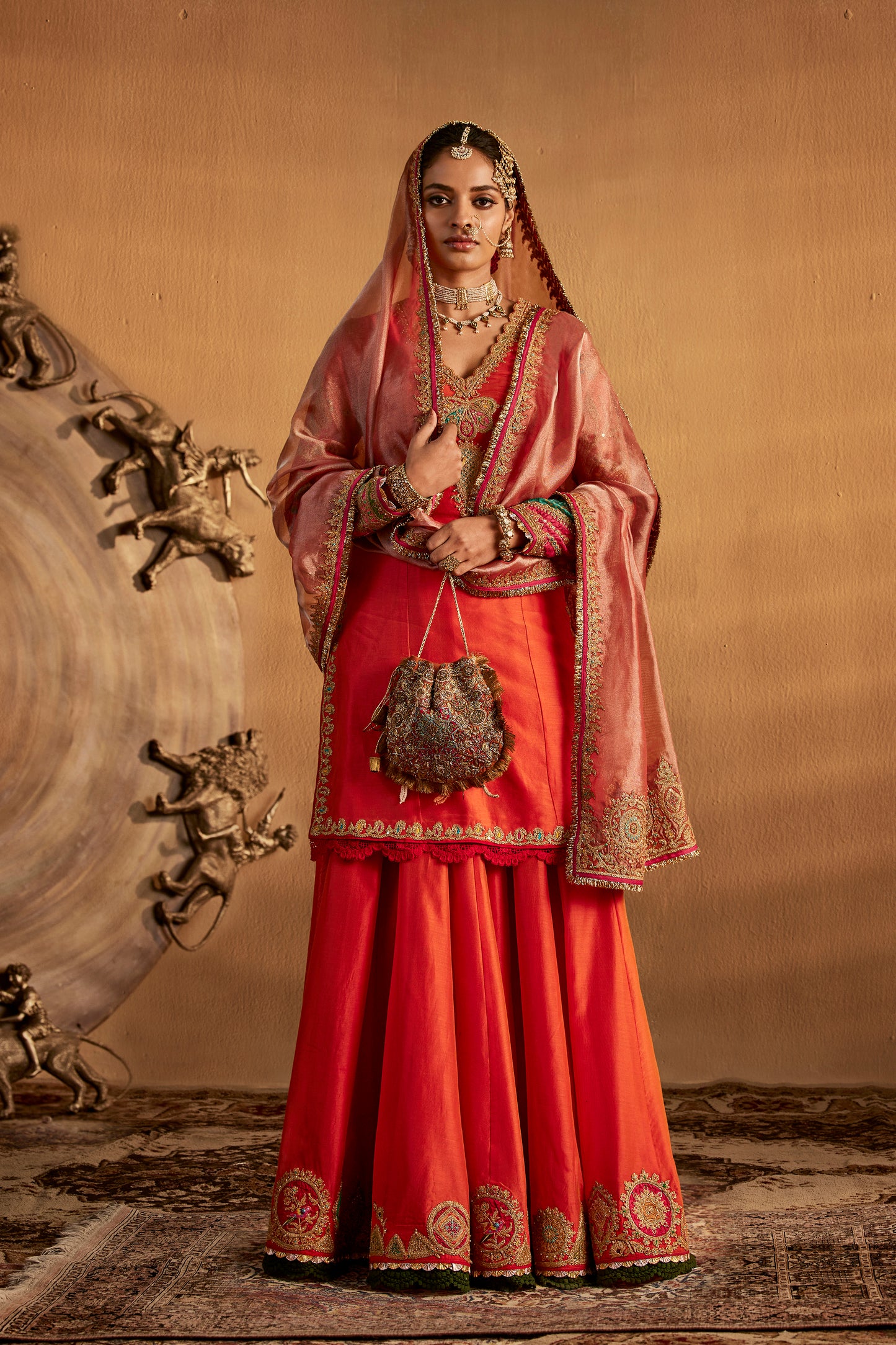 Peach Amber Sharara Set