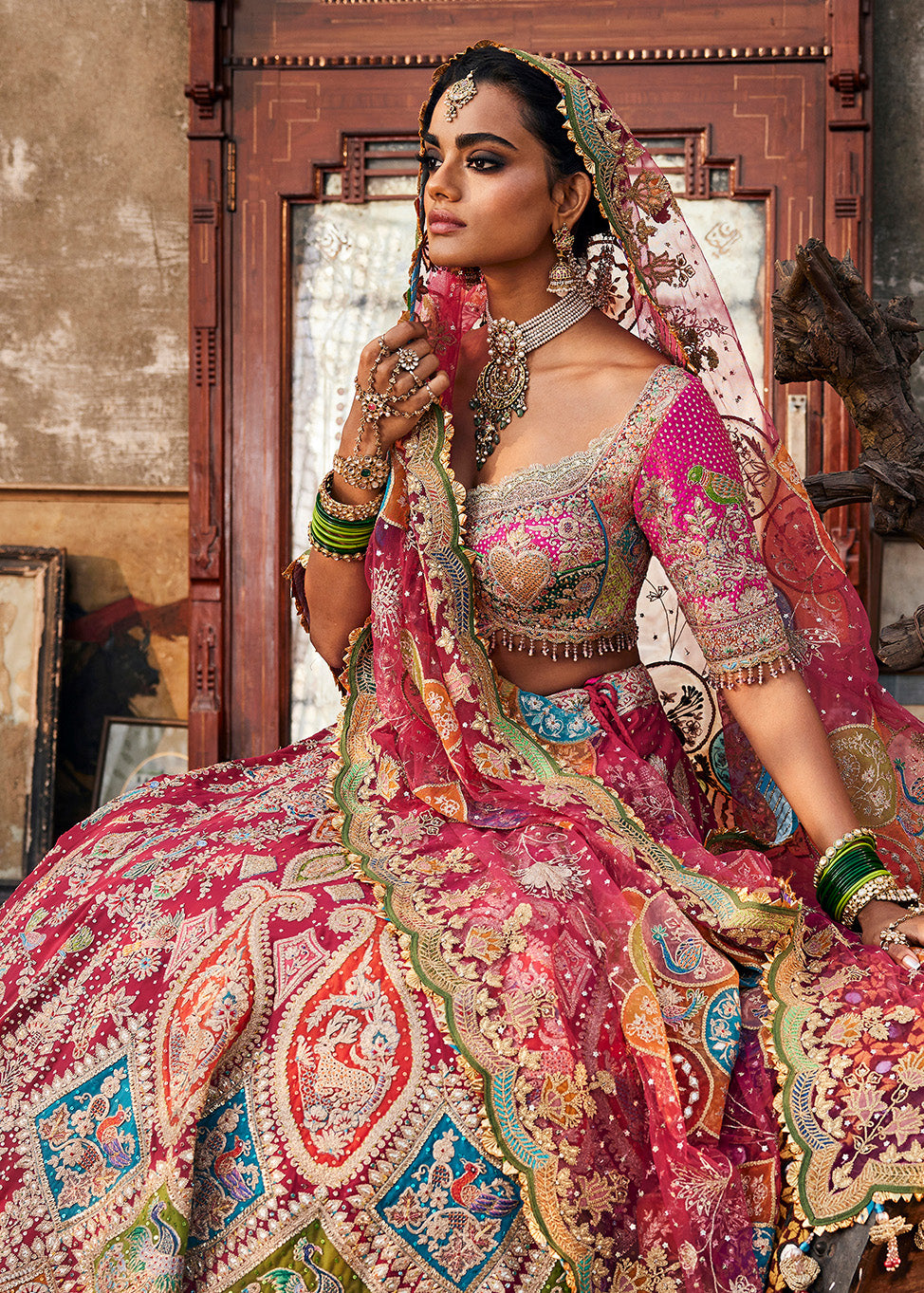 Vivid Rani Pink Paisley Lehenga