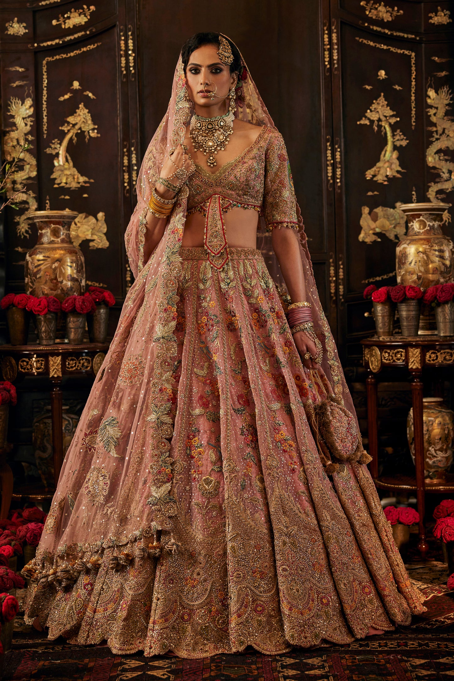 Earthy Pink Floral Lehenga