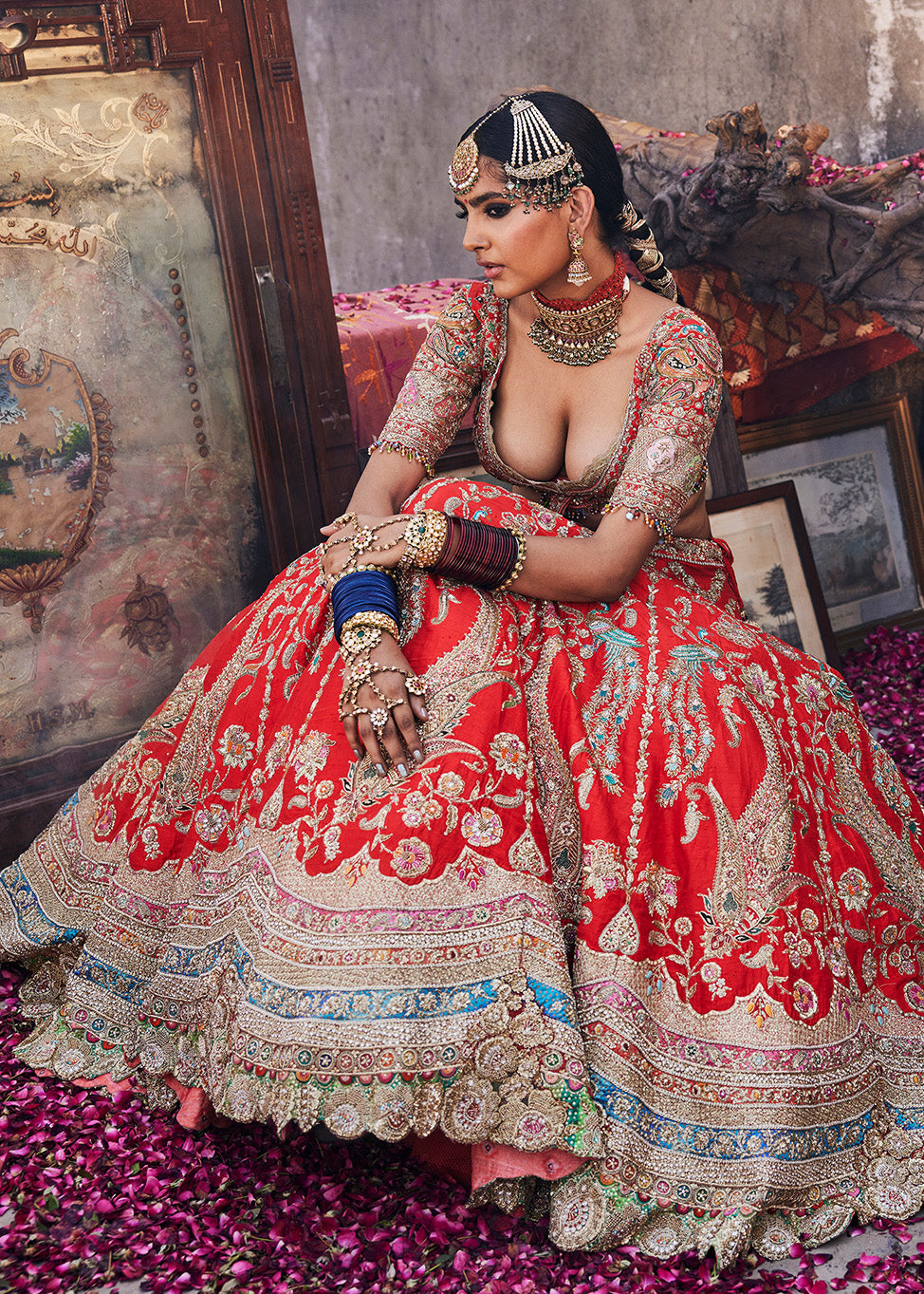 Scarlet Red Kasmiri Tilla Lehenga