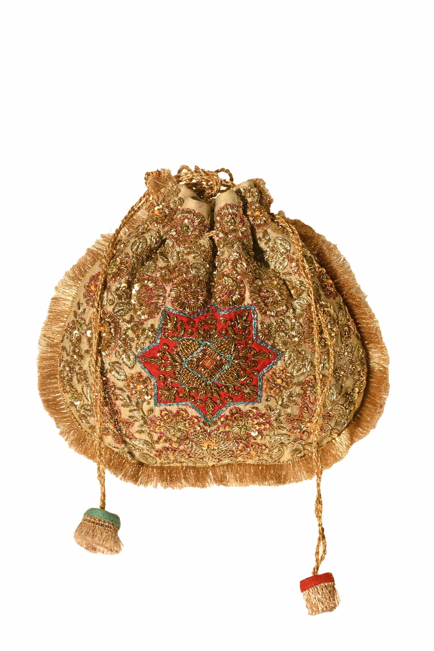 Khaki‑Maroon Naqsh Noor Potli