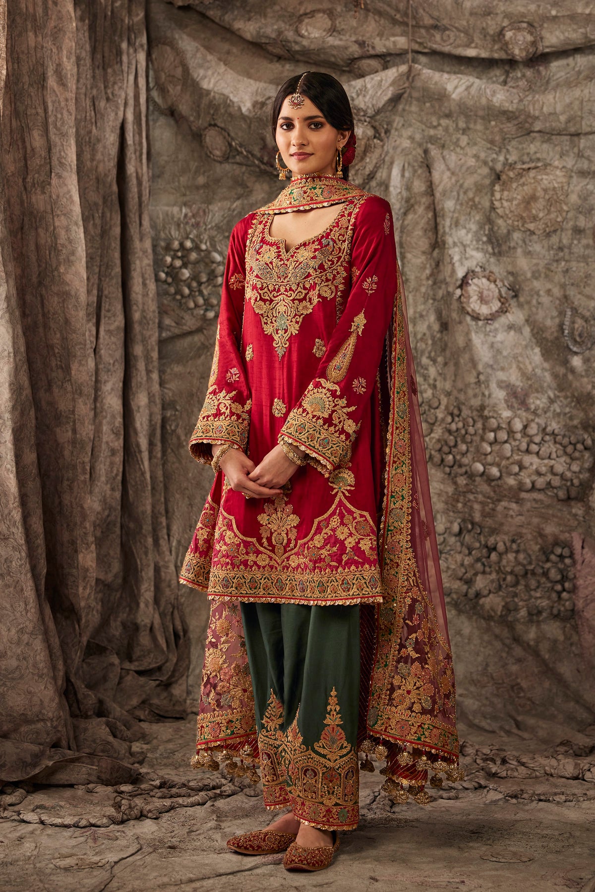 Earthy Red Embroidered Flared Kurta Set
