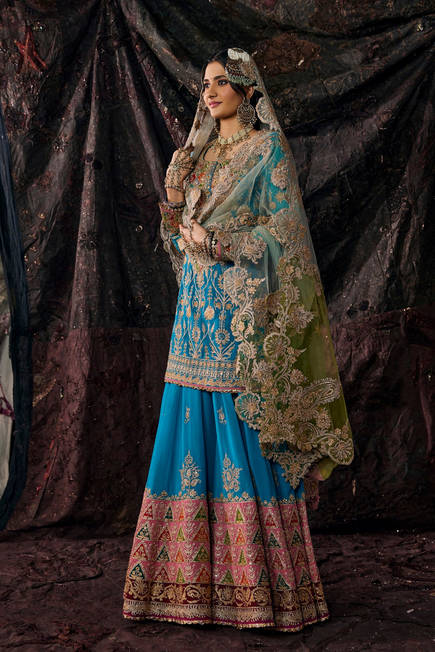 Turquoise Embroidered Kurti Sharara Set
