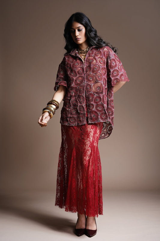 Maroon Cutwork Edit Shirt