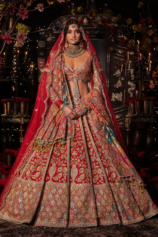 Deep Red Floral Lehenga Set